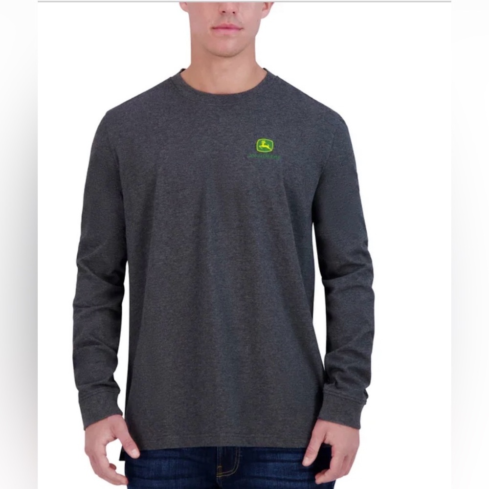 NWT John Deere Gray Long Sleeve Crewneck Tee with Green Logo size M